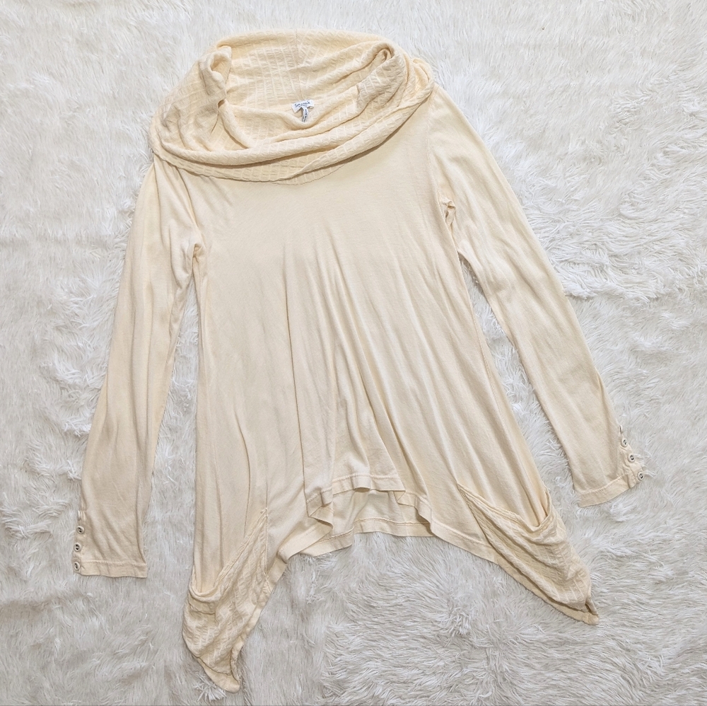 Splendid Cream Cowl Neck Asymmetrical Supima Cotton Tunic Size XS